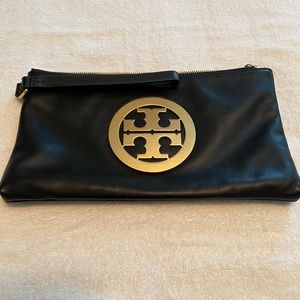 Tory Burch Black Leather Clutch.